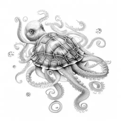 Jellyfish And Octopus Surrounding Turtle And Starfish And Coral