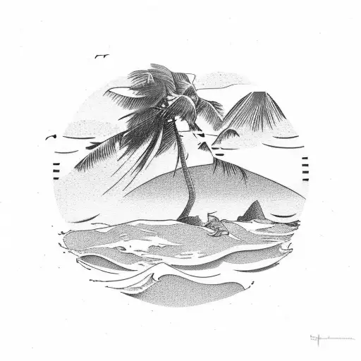 A Beach Landscape With A Swimmer's Silhouette In The Foreground