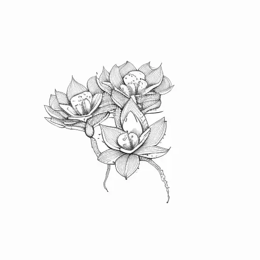 Three White Flowers On A Black Background