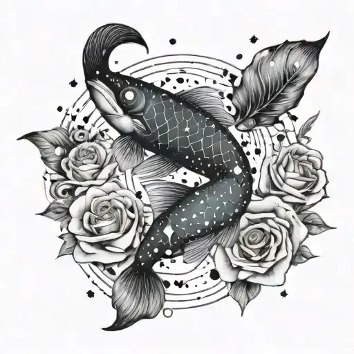 The Constellation Of Pisces With Two Fish The Sign Of Pisces And Roses Around