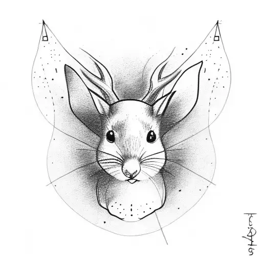 Minimalistic Outline Drawing Tattoo Of A Mouse And A Deer