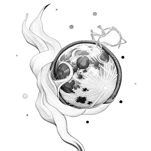 Rope Lasso Wrapped Around Full Detailed Moon