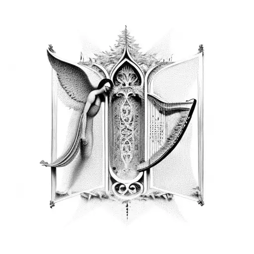 Creation Of Adam Painting With Gates Of Heaven And Angles Playing The Harp