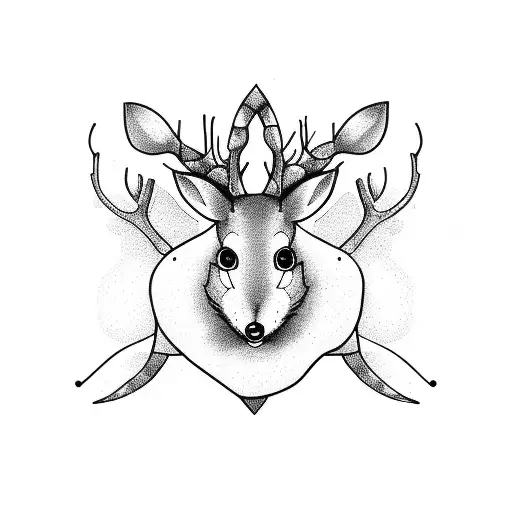 Minimalistic Outline Drawing Tattoo Of A Mouse And A Deer Standing Next To Each Other