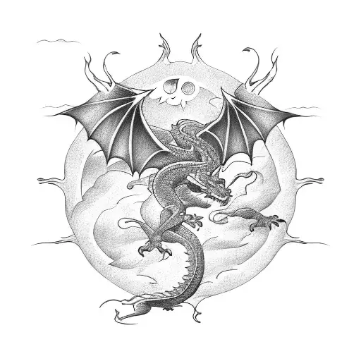 Dragon Flying In Front Of Sun