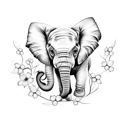 Baby Elephant And Cherry Blossom