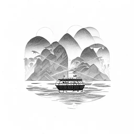 Steamboat Navigating On A Dark River In A Tropical Jungle