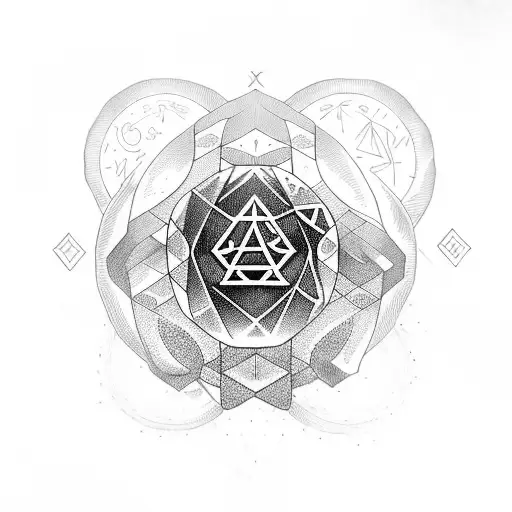 A Dotwork Design Of A Crystal Ball Surrounded By Runes