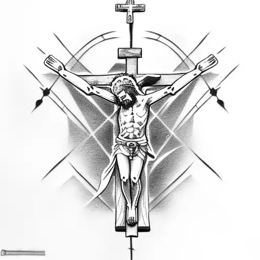 Crucifix With Thorns With Clouds And Beams In Background