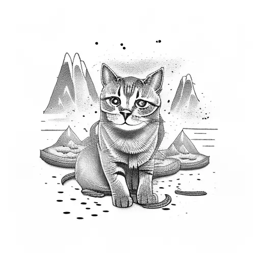 A Cat Sitting On A Pile Of Coffee Beans At The Foot Of A Mountain