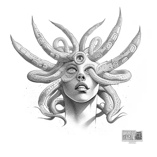 Medusa Con Algas Y Fondo A Color