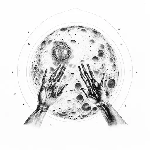 Hands Of God And Adam Inside The Moon