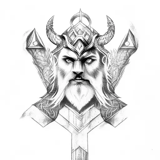 Norse God Odin With A Wolf Dragon Companion