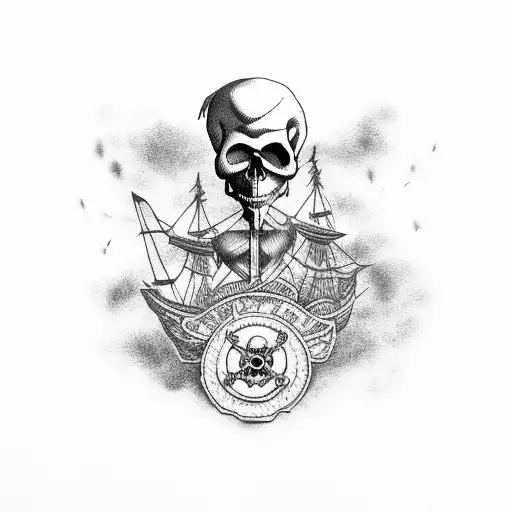Pirate Skull And Ship Sailing