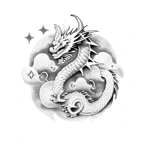 Dragon With Stars And Clouds