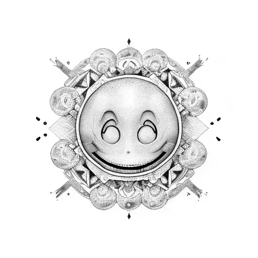 A Sinister Smiley Face Made Of Intricate Black And Grey Patterns