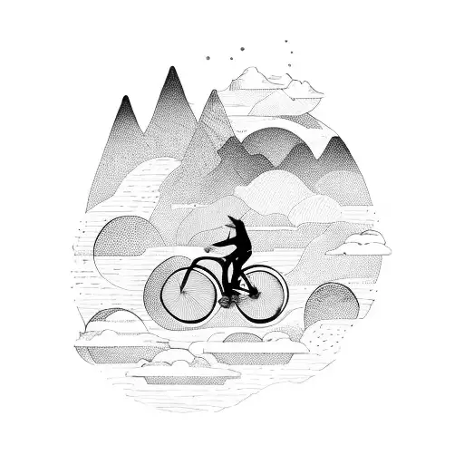 Guy Riding A Bike In The Mountains Fading Into The Sky