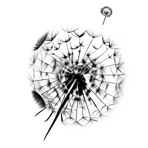 Dandelion Blowing With Three Birds In Flight