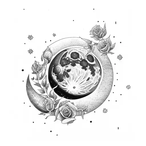 Moon Whit Roses And Universe