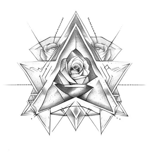 Triangle With Rose Inside Of It And Leaves Outside The Triangle