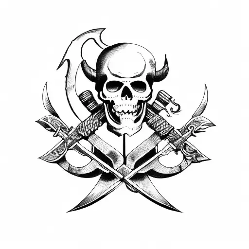 Nordic Pirate Flag With Scythes And Horns