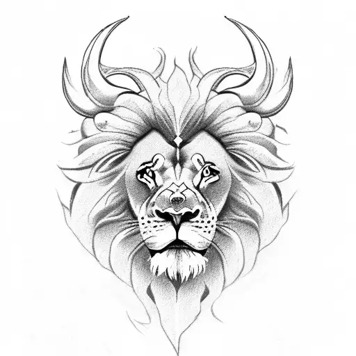 Lion Head With Ram Horns