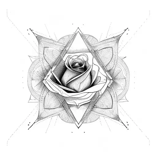 Triangle With Rose Inside Of It And Leaves Outside The Triangle With Leaves Blowing