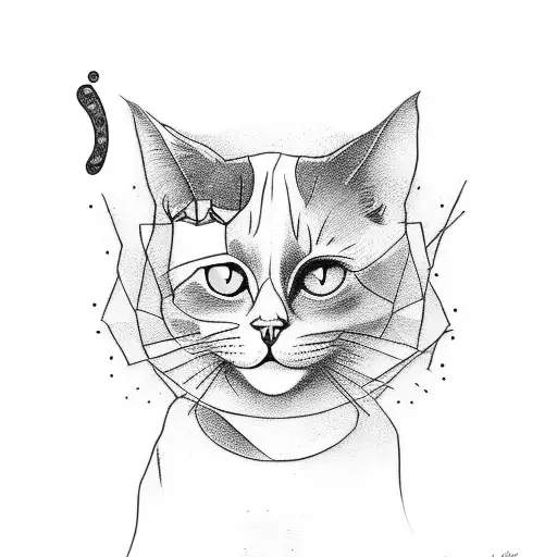 A Sketch-style Tattoo Of A Philosopher's Silhouette Surrounded By Musical Symbols And A Cat