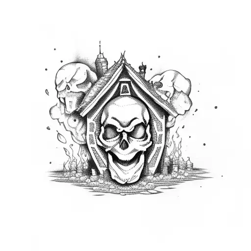 House On Fire Inside A Skull