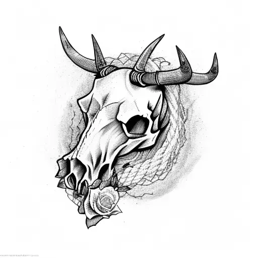 Bull Skull Wrapped In Roses And Barbed Wire