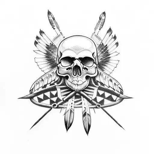Native American Skull With Latin Phrase Oderint Dum Metuant