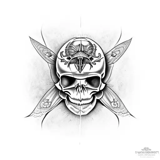 Moth With Frogman Skull Skeleton