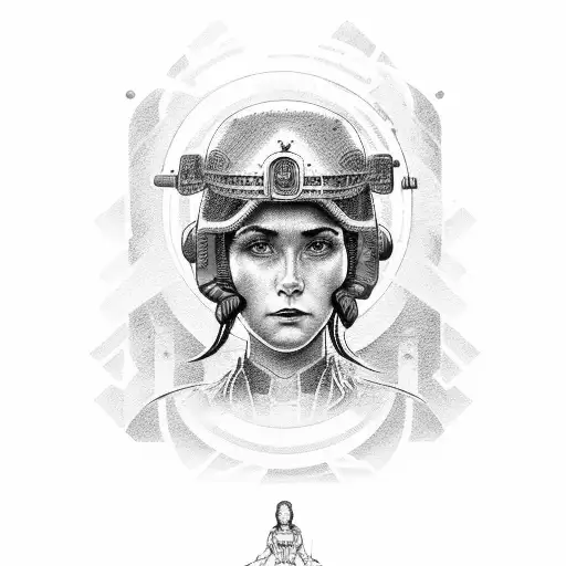 A Female Soldier With A Halo And A Machine Gun