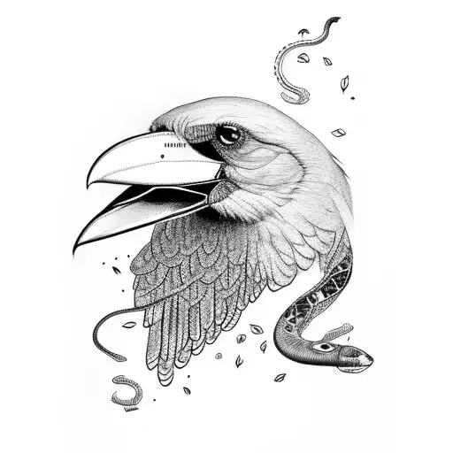 Crow Eating Snake