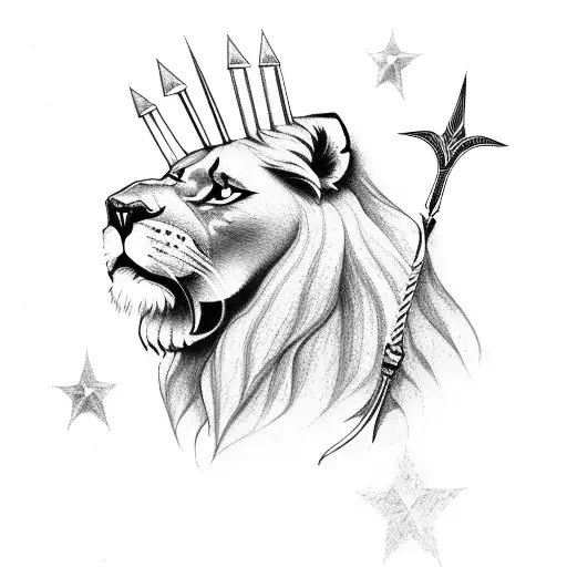 A Lions Head With A Star In The Middle And Two Headed Sword On The Bottom