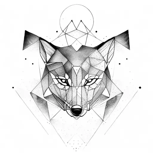 Abstract Geometric Wolf Face With A Crescent Moon