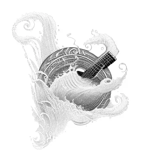 Guitar Strings Forming A Wave With Poseidon Riding It