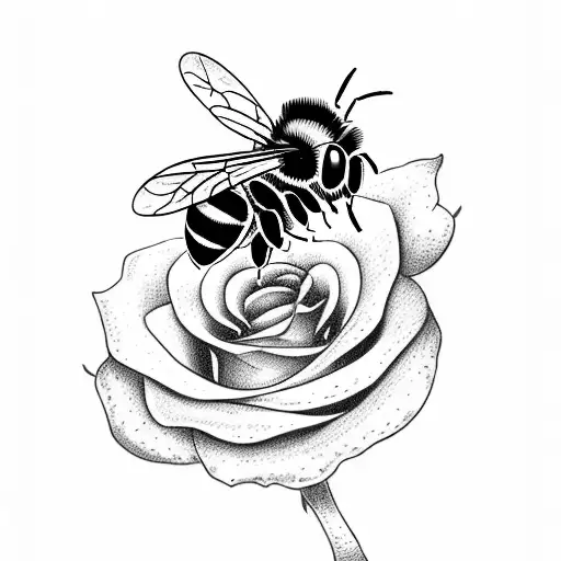 Small Bee Sitting On A Rose With Open Petals