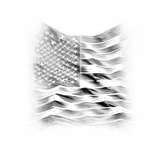 An American Flag Merged With A Mountain Range