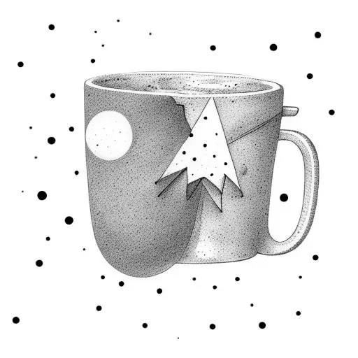 A Coffee Mug Floating In The Sky Among The Stars