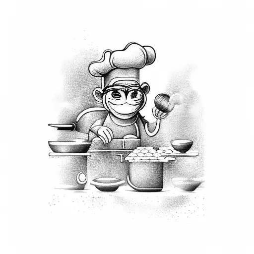 A Chef Monkey Cooking In A Kitchen With Musical Notes As Steam Rising From The Pots