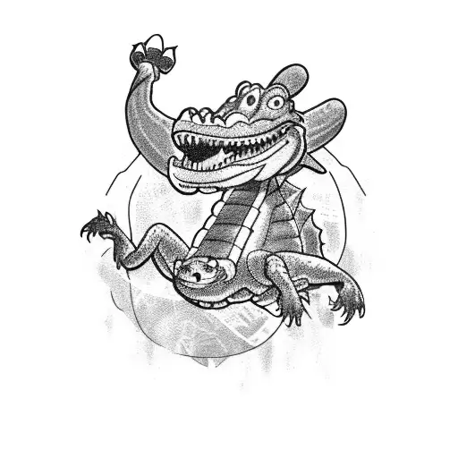 A Dotwork Tattoo Of A Florida Gators Mascot Wearing A London Ontario T-shirt