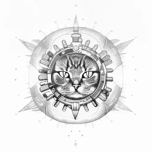 A Mechanical Gear-shaped Moon With Astrology Symbols And A Cat Silhouette Inside