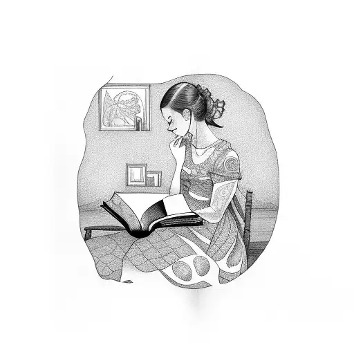 Girl Reading Book In Window