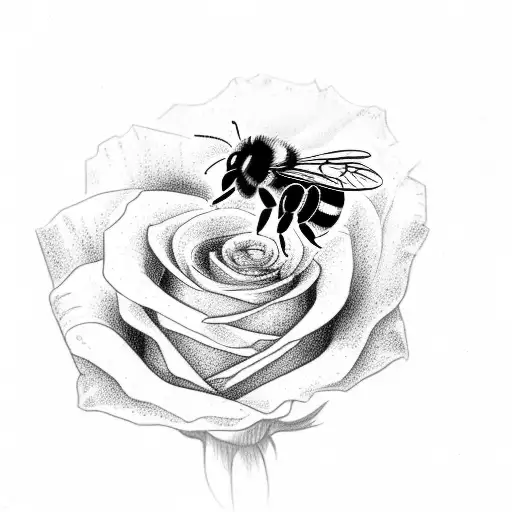 Small Bee Sitting On A Rose With Open Petals
