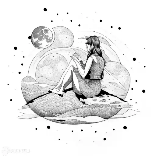 Woman Sitting On Moon