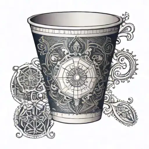 A Coffee Cup With A Symmetrical Pattern Inspired By Engineering Blueprints