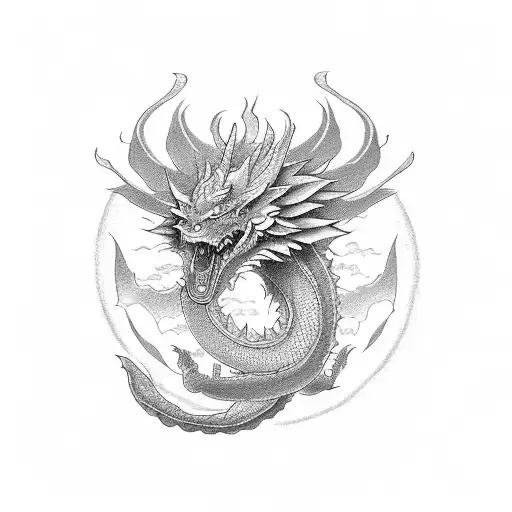 A Karma Symbol Intertwined With A Japanese Dragon