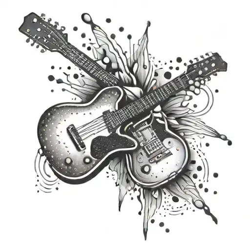 An Abstract Dotwork Tattoo Of A Guitar And Paint Palette Merging Together