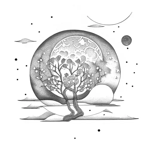 Celestial Garden With Moon And Flowers